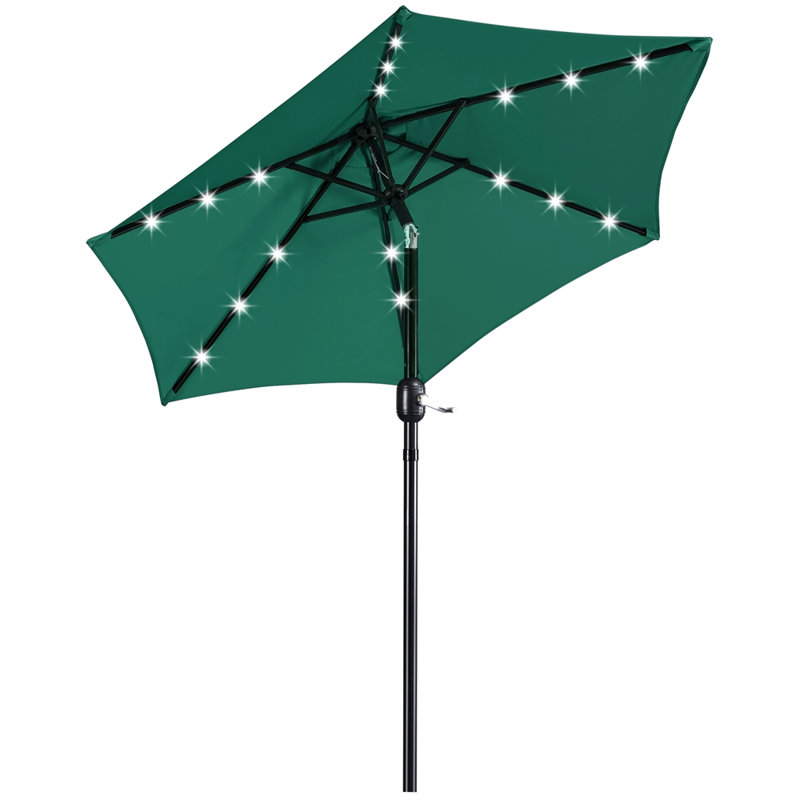 Parasol de marché 7,5 / 9 pi à DEL avec parasol de marché solaire, Vert foncé, L 90 po x P 90 po