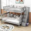 Lit superposé simple au-dessus d'un lit double en bois avec tablettes-2007670170