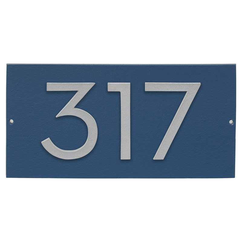 Plaque d’adresse murale flottante linéaire, Oui, Bleu mer, Argent
