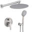 Douche haute avec pommeau de douche mural effet pluie de 25 cm et douchette à main de 12,5 cm, fini nickel brossé, acier inoxydable de qualité.