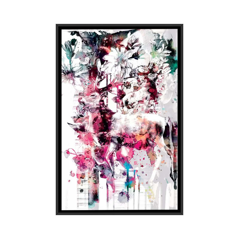 «Deer II», impression sur toile, H 26 po x l 18 po x P 1,5 po, Toile avec cadre noir, Pas de tapis