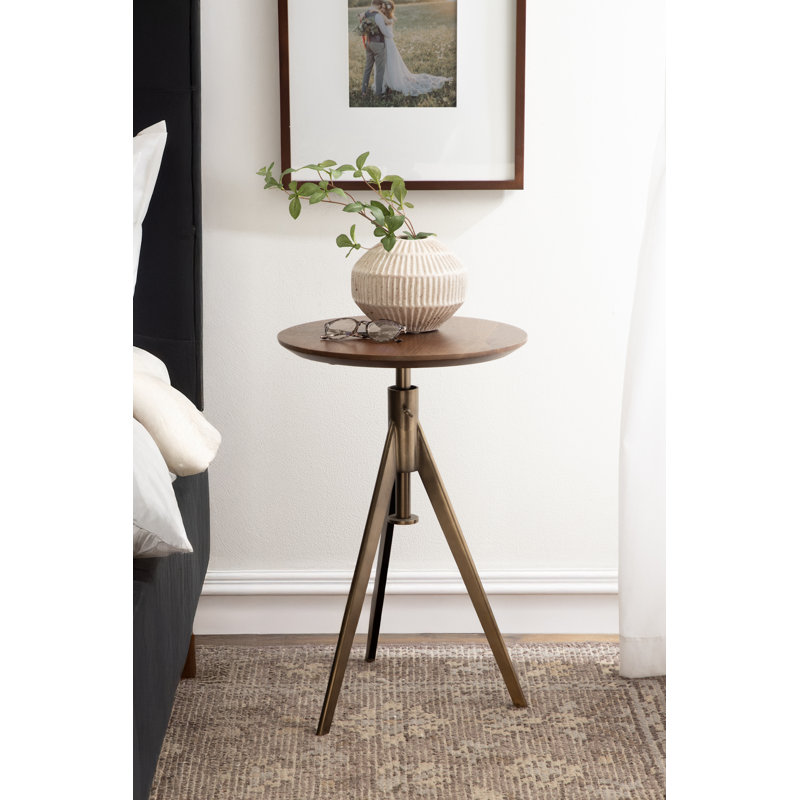 Table d'appoint ronde en bois et en métal avec base réglable Keres