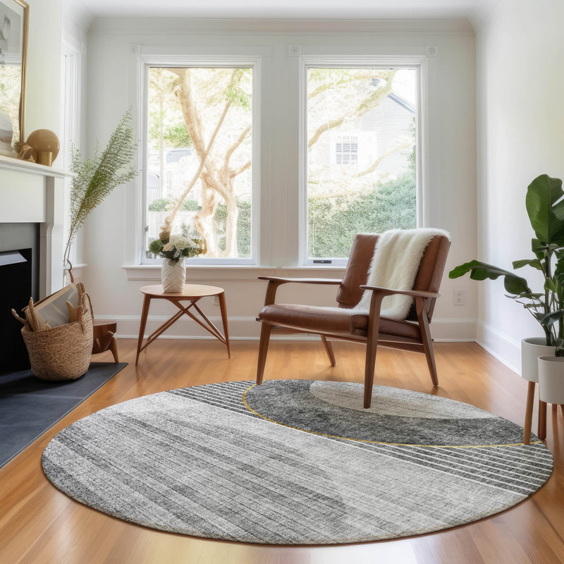 Premium Machine Washable Prisco Charcoal Rug, Round 8'