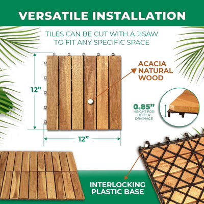Carreau de terrasse en bois 12 po x 12 po brun