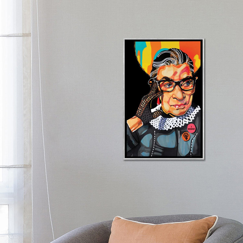 Ruth Bader Ginsburg - impression d'art graphique, H 26 po x l 18 po x 1,5 po, Toile avec cadre argenté, Pas de tapis
