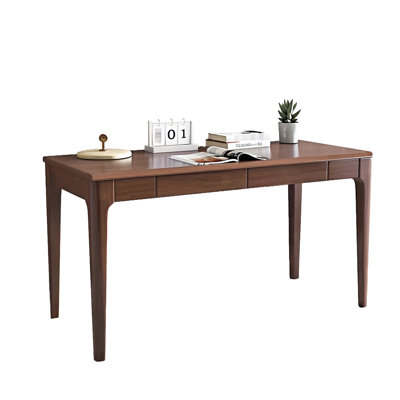 Solid Wood Desk With Drawers, Standing Smooth Edges, Ideal For Mid Century Modern Study, Bedroom, Living Room, Office In Small Spaces, Walnut, 48.64''*21.24''*29.8' Edges And Office,