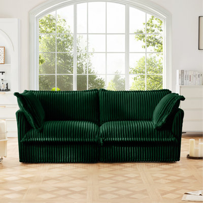 Canapé moderne à 2 places pour salon, canapé 2 places, canapé à assise profonde en velours côtelé avec coussin rembourré et housse amovible, canapé confortable pour petit espace, appartement, velours côtelé vert