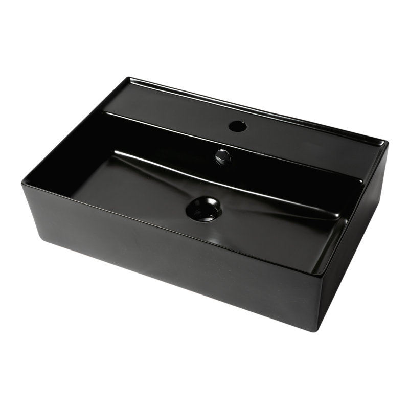 Alfi Brand 15.75'' Ceramic Rectangular Bathroom Sink with Overflow, Black