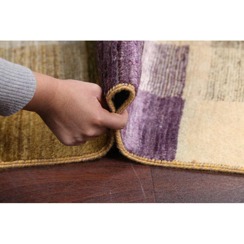 Tapis unique en laine noué à la main Gabbeh (Kashkoli) nouvel âge de 4 pi 6 po x 7 pi beige