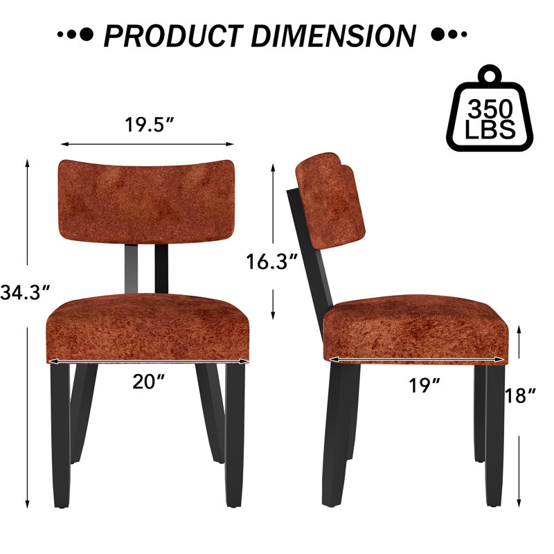 16.25" H Mid-century Modern Fabric Upholstered Dining Chairs, Orange