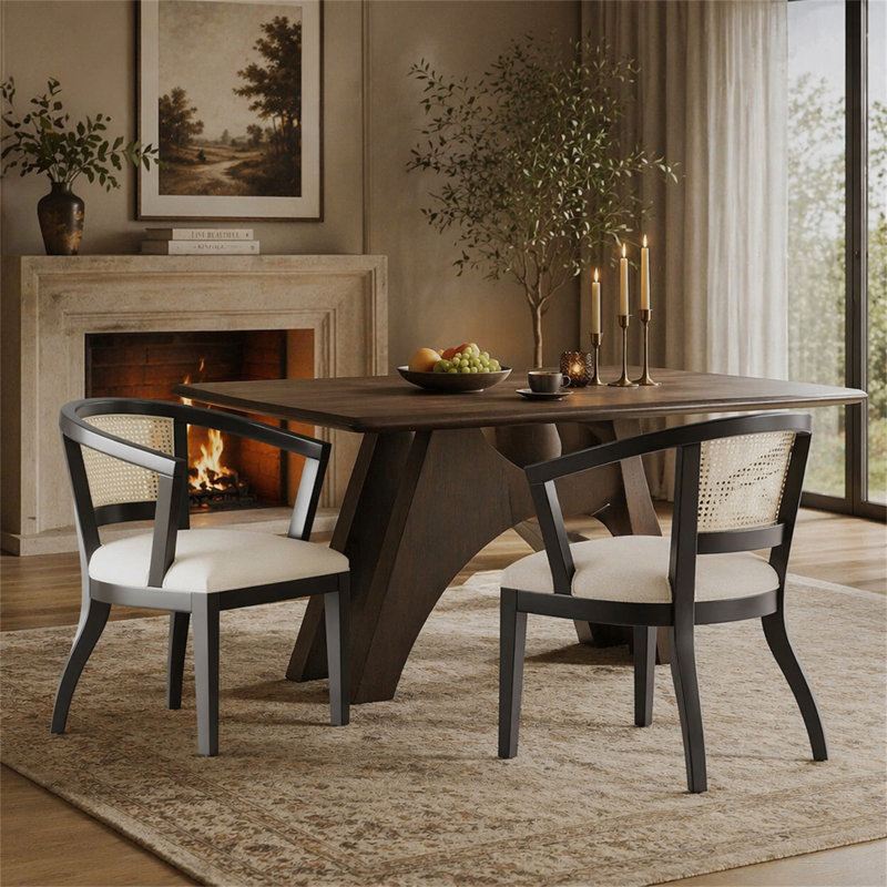 Chaise de salle à manger avec accoudoirs (ensemble de 2), Cream, Black