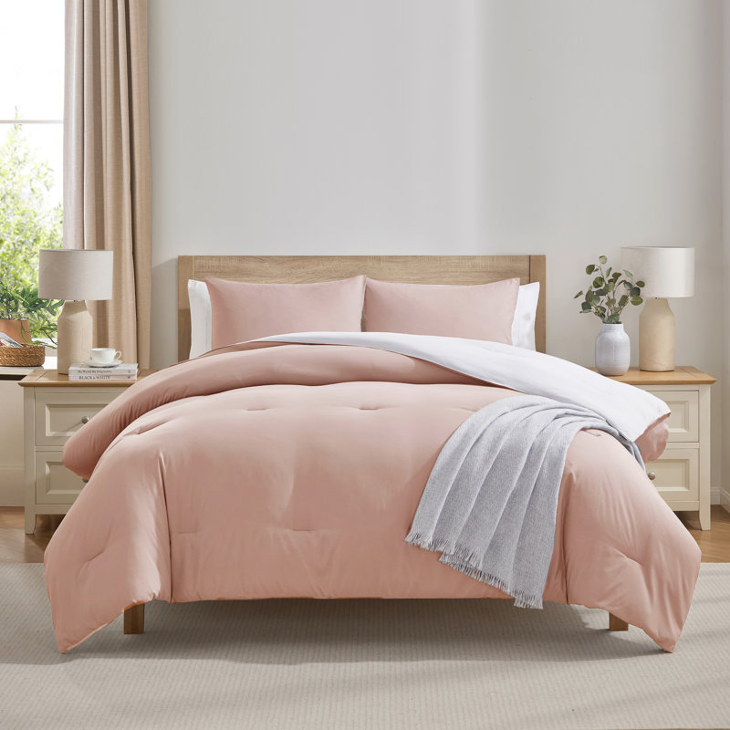 Ensemble d'édredon réversible 3 pièces ultra doux et moderne, Lin / Blanc, Édredon pour grand lit + 2 taies décoratives