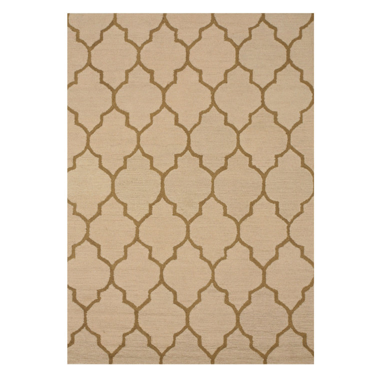 Durrant Light Beige Hand Tufted Wool Brown Traditional Trellis Area Rug