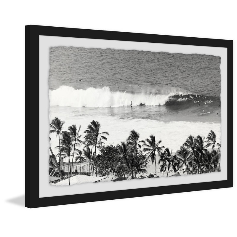 « surfing safari », reproduction de photo, H 12 po x l 18 po x P 1,5 po, Cadre noir à bords frangés