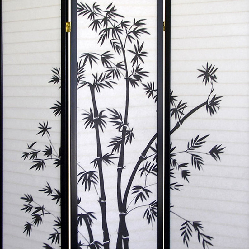 70" Tall 3-Panel Screen / Room Divider, Bamboo Design With Black Finish