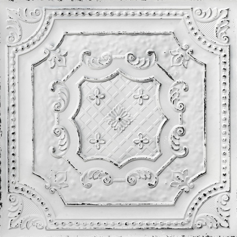 Elizabethan Shield 2 Ft. X 2 Ft. Drop-In Or Glue-Up PVC Ceiling Tile, Old Black White