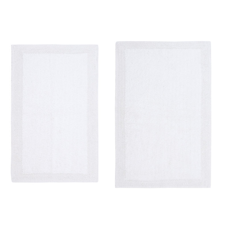 Luxury 100% Cotton Bath Rug (Set of 2) Reversible, White, 2PC Set (24"x40", 21"x34")
