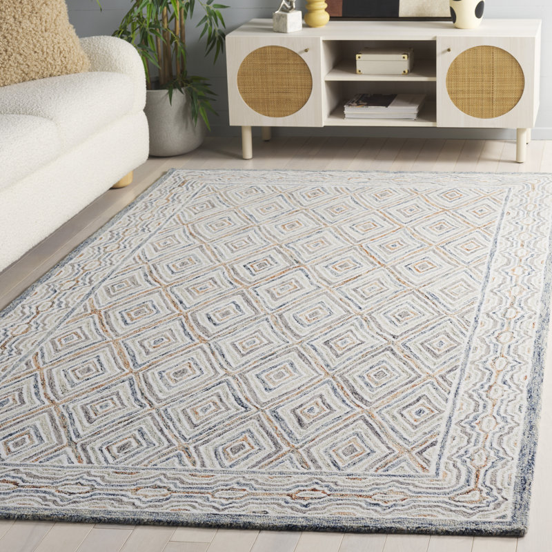 Tapis bleu / brun en laine touffeté à la main Conley, Rectangle de 5 pi x 8 pi
