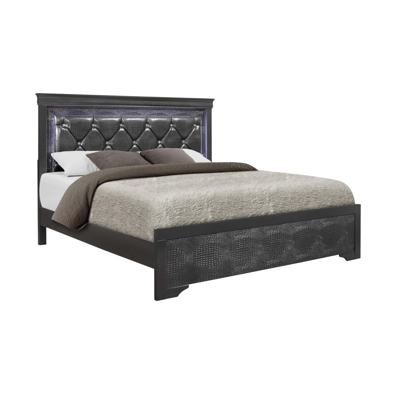 SHAKER BED WITH LED, Metallic Gray, King