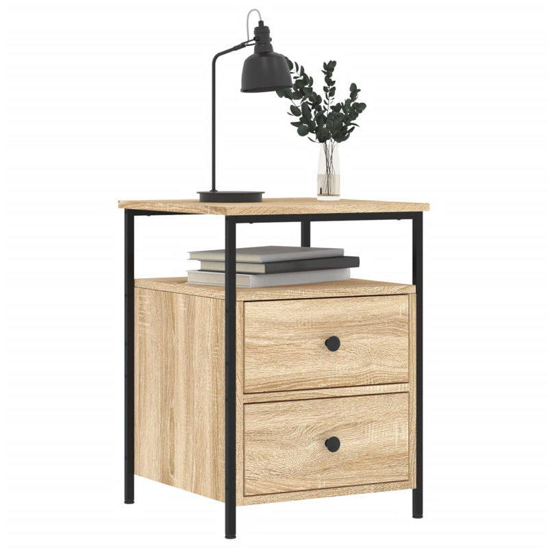 Dura 44cm W Iron Bedside Table, Sonoma Oak
