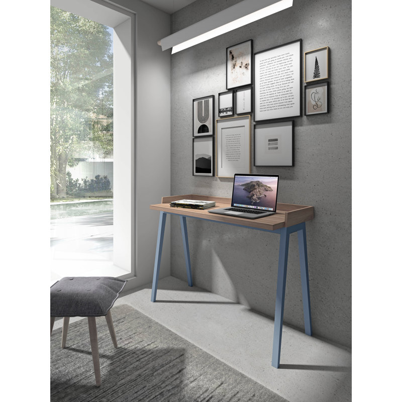 Mcraney Solid Wood Base Writing Desk, Walnut, Blue