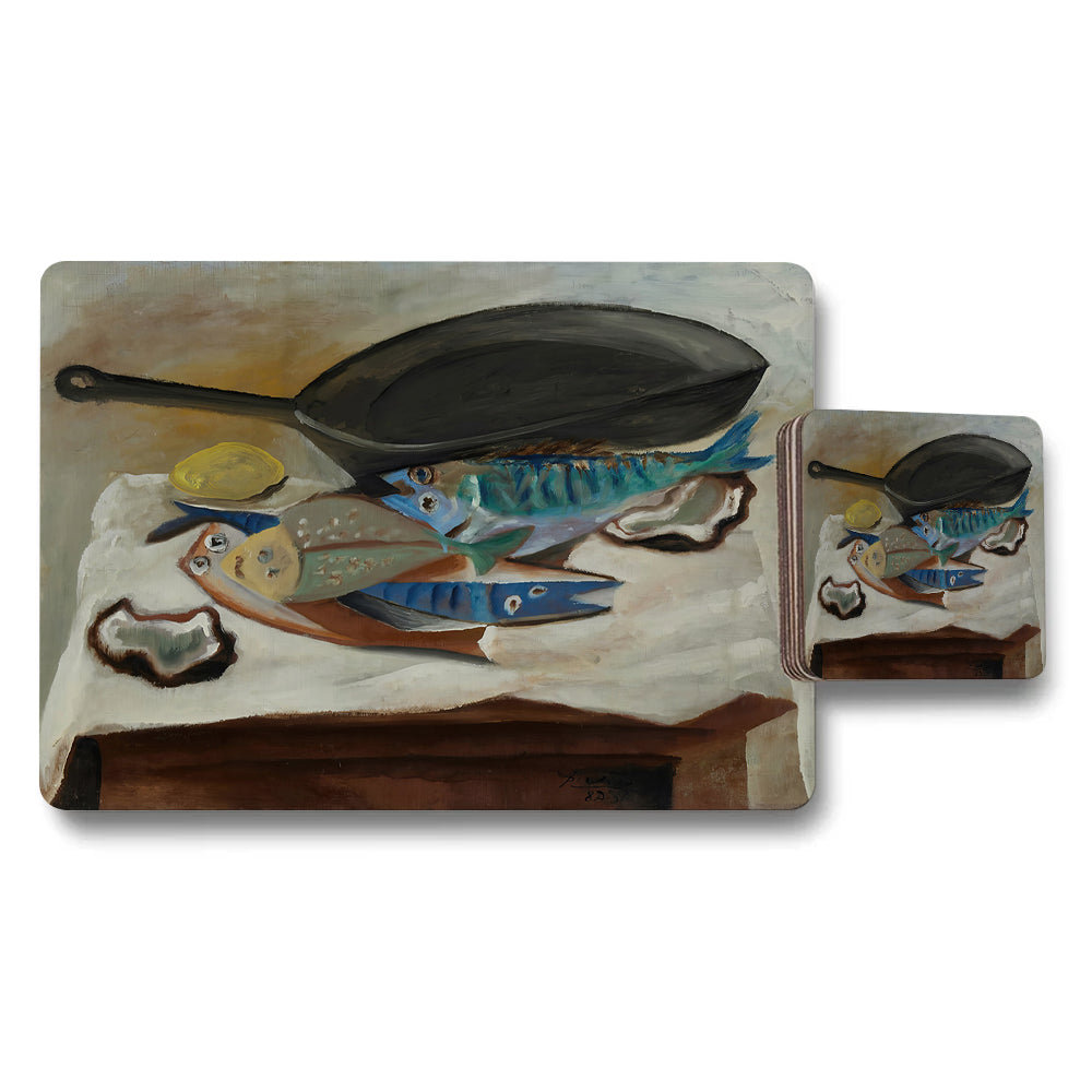 Fish Themed Placemats And Coasters Set Artwork For Kitchen Decor