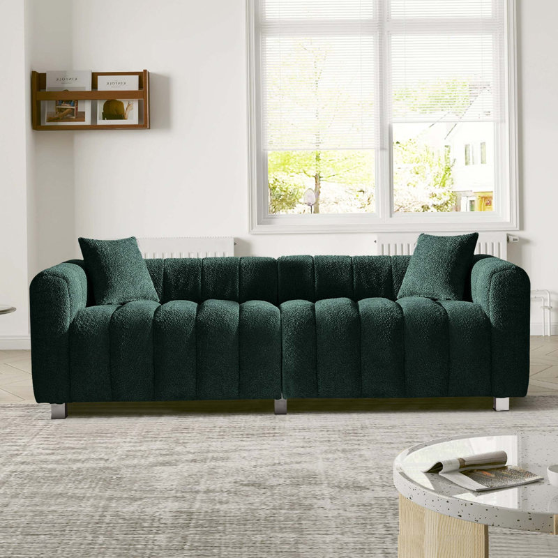 Canapé modulaire en velours de qualité supérieure avec pieds et coussins en métal, 26" H x 87.4" W x 33" D, Green