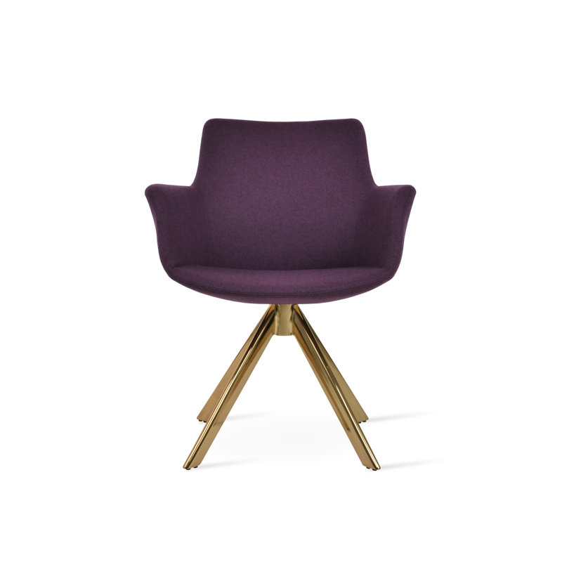 Chaise avec accoudoirs pivotante Bottega, Marron foncé, Or