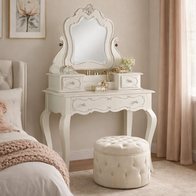 Meuble-lavabo classique 63 po en bois avec miroir, 3 tiroirs, sculpté, blanc