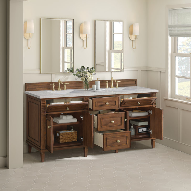 Lorelai 72'' W Double Vanity, Eternal Jasmine Pearl, Mid-Century Walnut