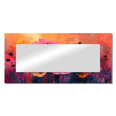 Neon Meadow In Bright Contrasts Pop Art - Wildflowers Accent Wall Mirror - Printed On Metal