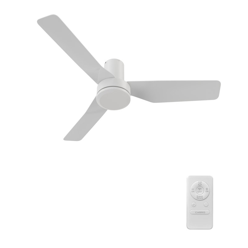 44" Indoor  Flush Mount White Ceiling Fan with Remote Control, No Light