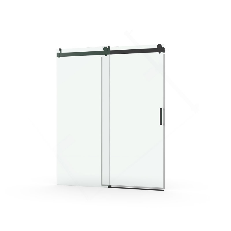 Porte de douche coulissante simple sans cadre à fermeture en douceur de 56 à 60 po x H 76 po, verre trempé de 3/8 po (10 mm) avec revêtement facile à nettoyer, noir mat 22D01-60MB