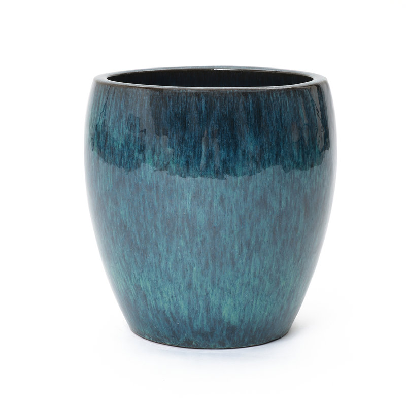 12'' Dia Blue Glazed Round Ceramic Planter Pot, Small Pots for Plants with Drainage Hole 