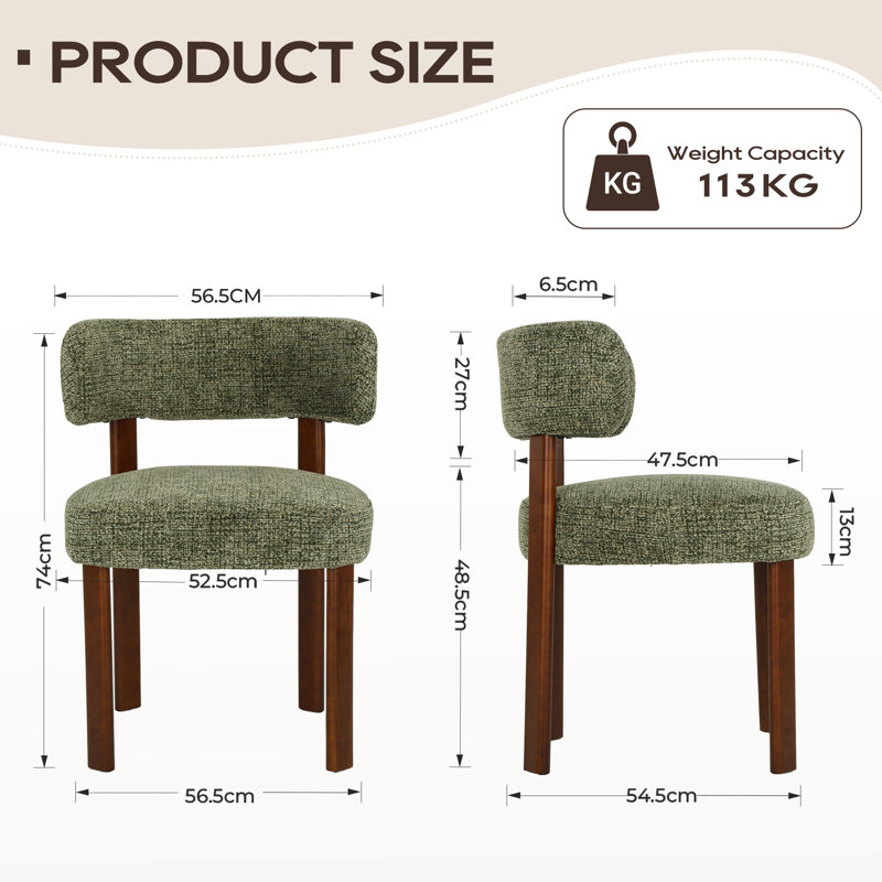 48.5cm H Upholstered Upholstered Back Side Chair, Fabric Green
