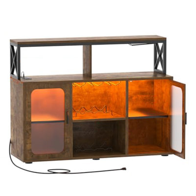 Bar avec prises de courant, armoire à boissons alcoolisées avec lumières à DEL et porte-verre