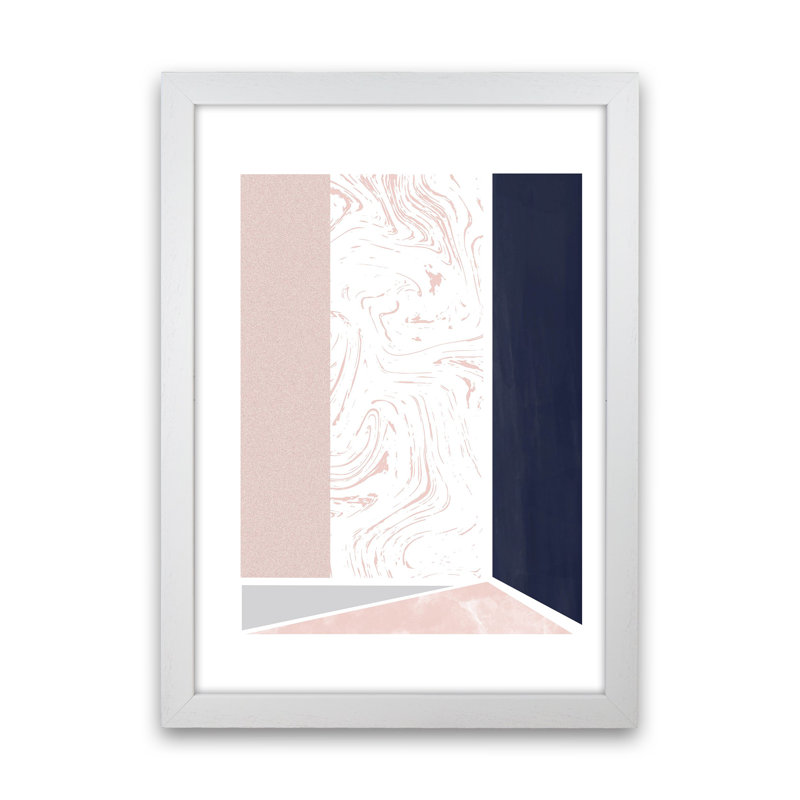 Navy and Marble Pink 2 1 Piece Wall Art, 84cm H x 59.4cm W x 3cm D, White Framed