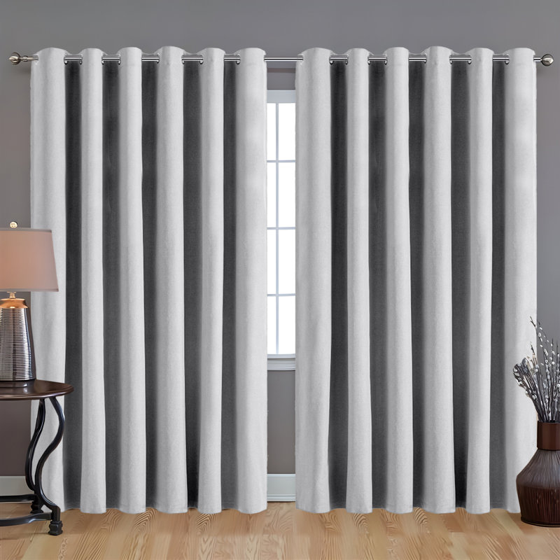 Linen 100%  Blackout Eyelet Ring Top Ready Made Curtain For Window & Doors 2 Pnel, 168cm Width x 183cm Drop, Silver