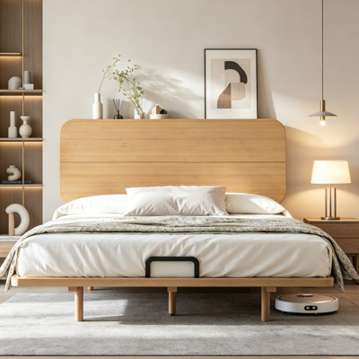 Bamboo Platform Bed, Platform Bed Frame With Headboard And USB Ports, Solid Bamboo Floating Bed With Wood Support Slats For Bedroom, Guest Rooms, Apartments