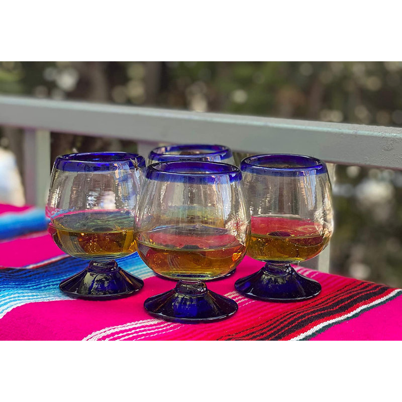Verre soufflé à la main mexicain - 7 oz Reniflard en verre bleu
