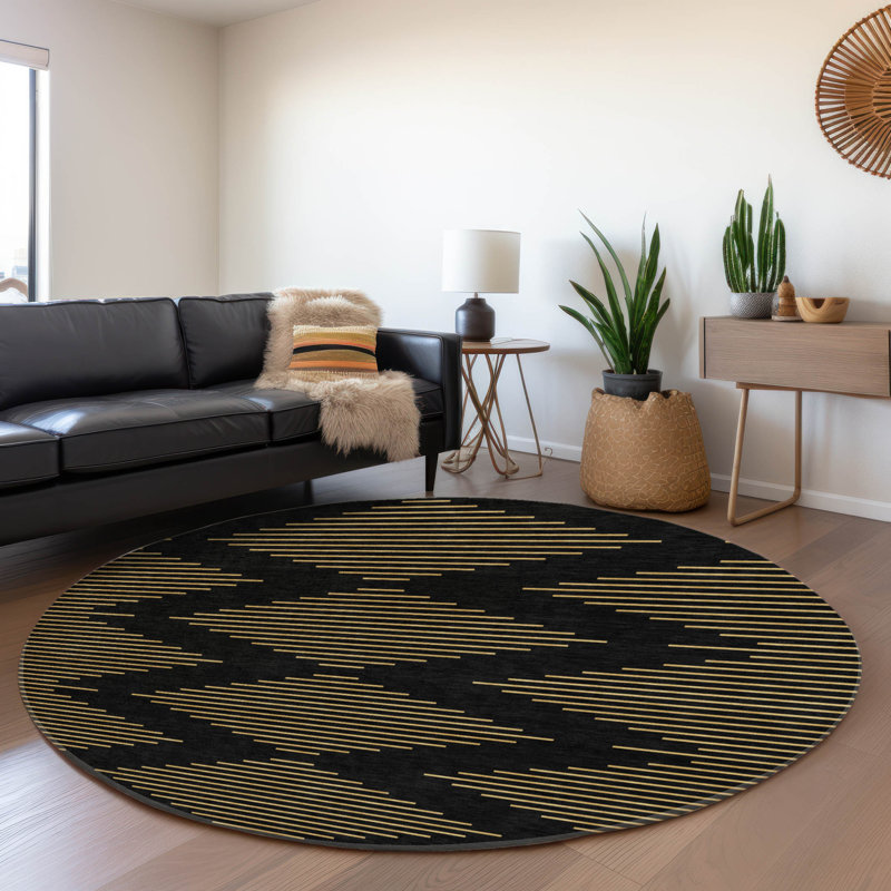 Premium Machine Washable Jahnke AMF1017 Geometric Rug, Round 8'