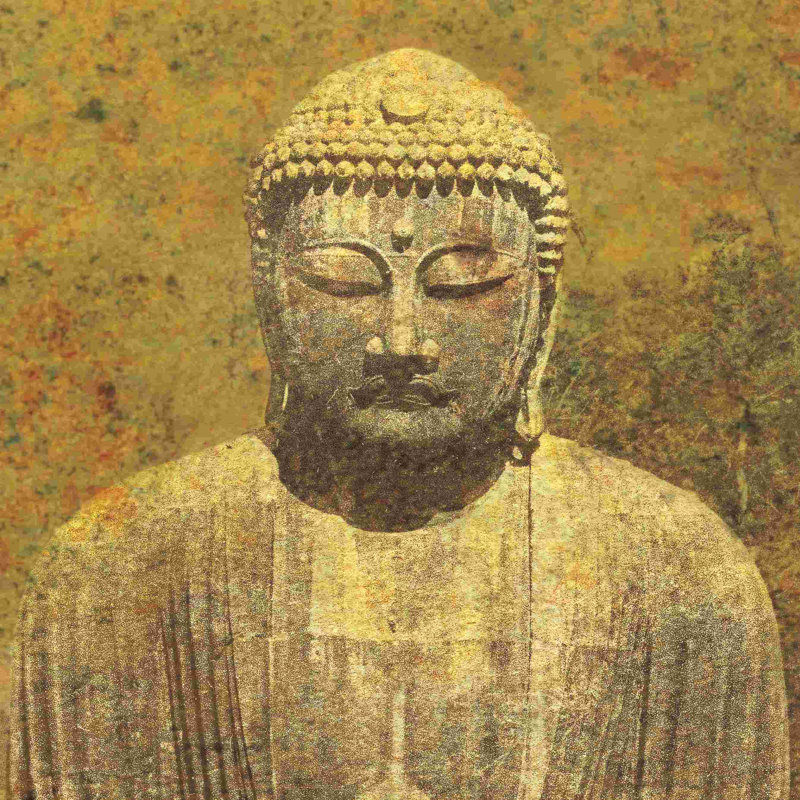 Bouddha asiatique, H 12 po x l 12 po, Non, Toile tendue