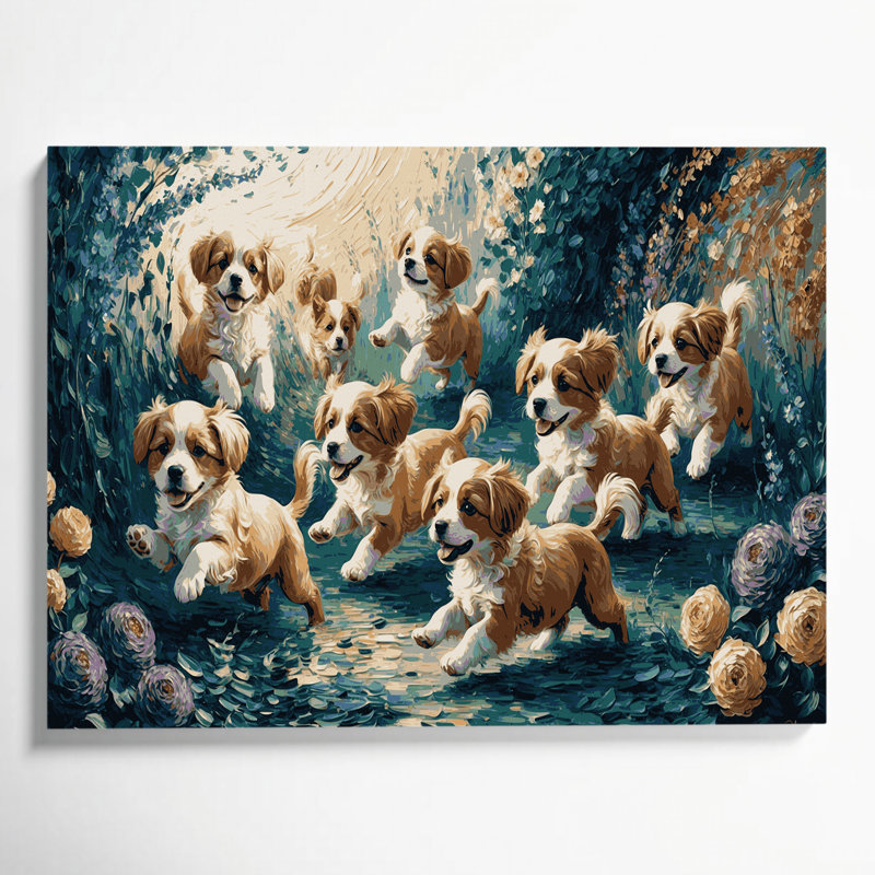 «Dogs Lowchen», art mural sur toile bleue, H 11 po x l 14 po