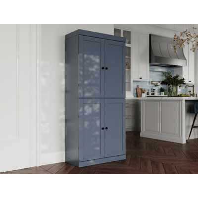 100% Solid Wood 32" Pantry Cabinet with Shaker Doors, 2-Drawers and Adjustable Shelves