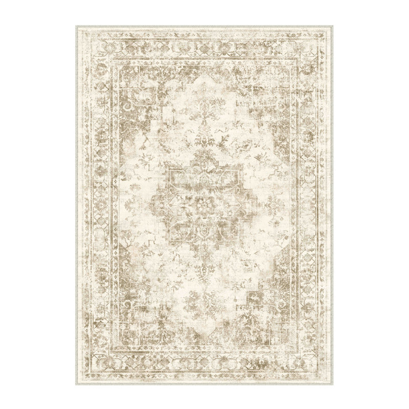 Marnia Machine Washable Oriental Beige Area Rug, Rectangle 6' x 9', Beige