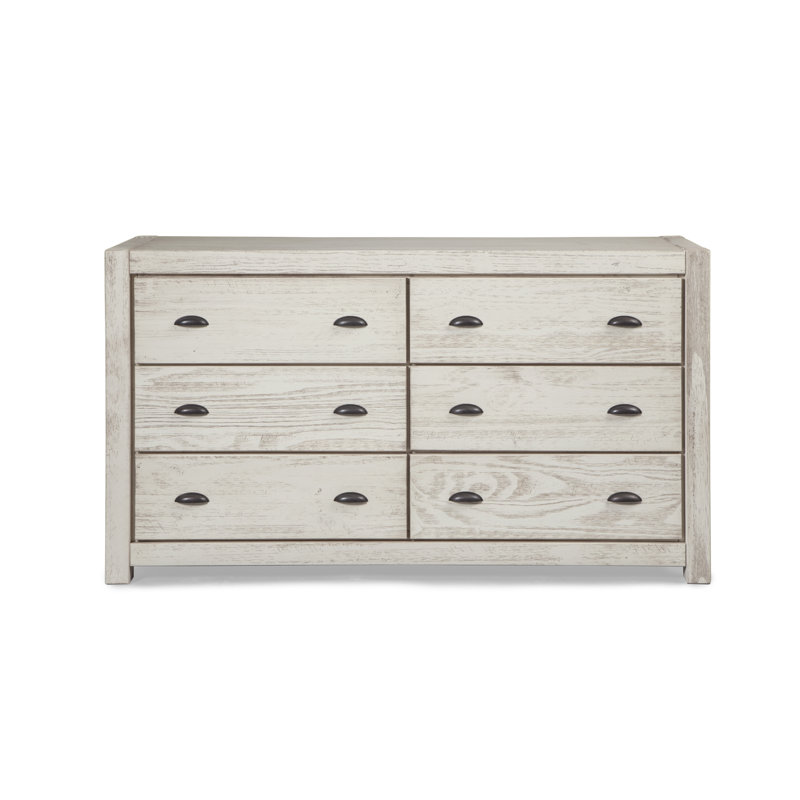 Commode double 6 tiroirs Montauk, Blanc cassé rustique
