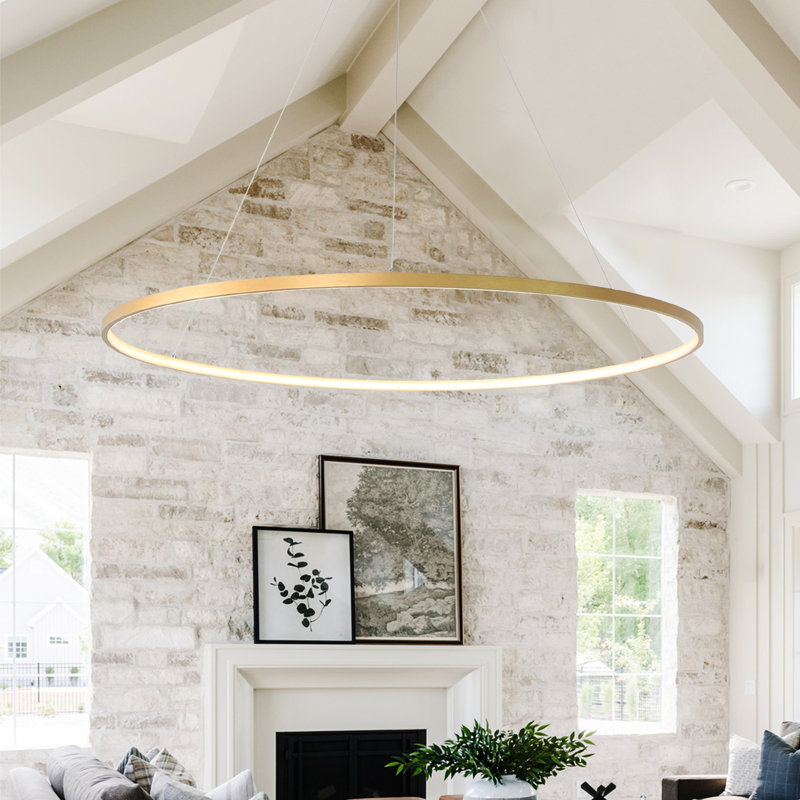 Eliades 39.4 Inch Large LED Simple Pendant Light Remote Dimming, Gold