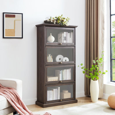 Glass Display Cabinet 4 Tier Glass Display Cabinet Storage Curio Cabinet With Flip Up Glass Doors
