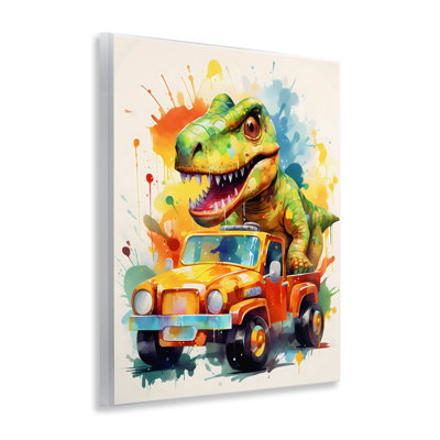 Plaque murale de voiture Dino Riding In Back, design par Creative Studio