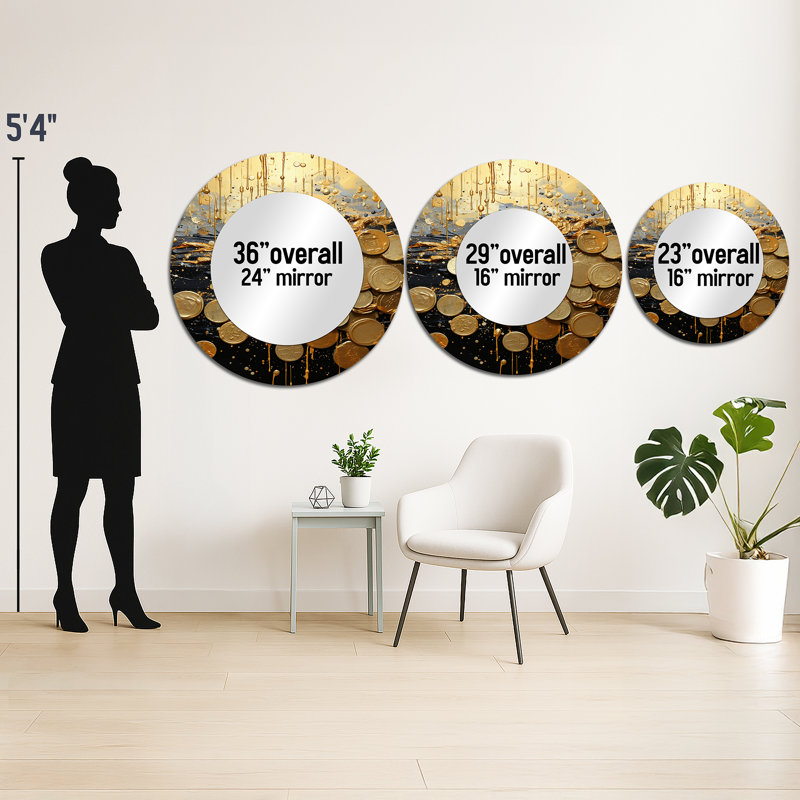 Sarmd argent Magic Popart I - miroir Popart abstrait, miroir mural rond unique moderne, art imprimé en métal, 23 po x 23 po